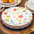 Set Of 4 Floral Print Dinner Plates