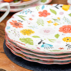 Set Of 4 Floral Print Dinner Plates