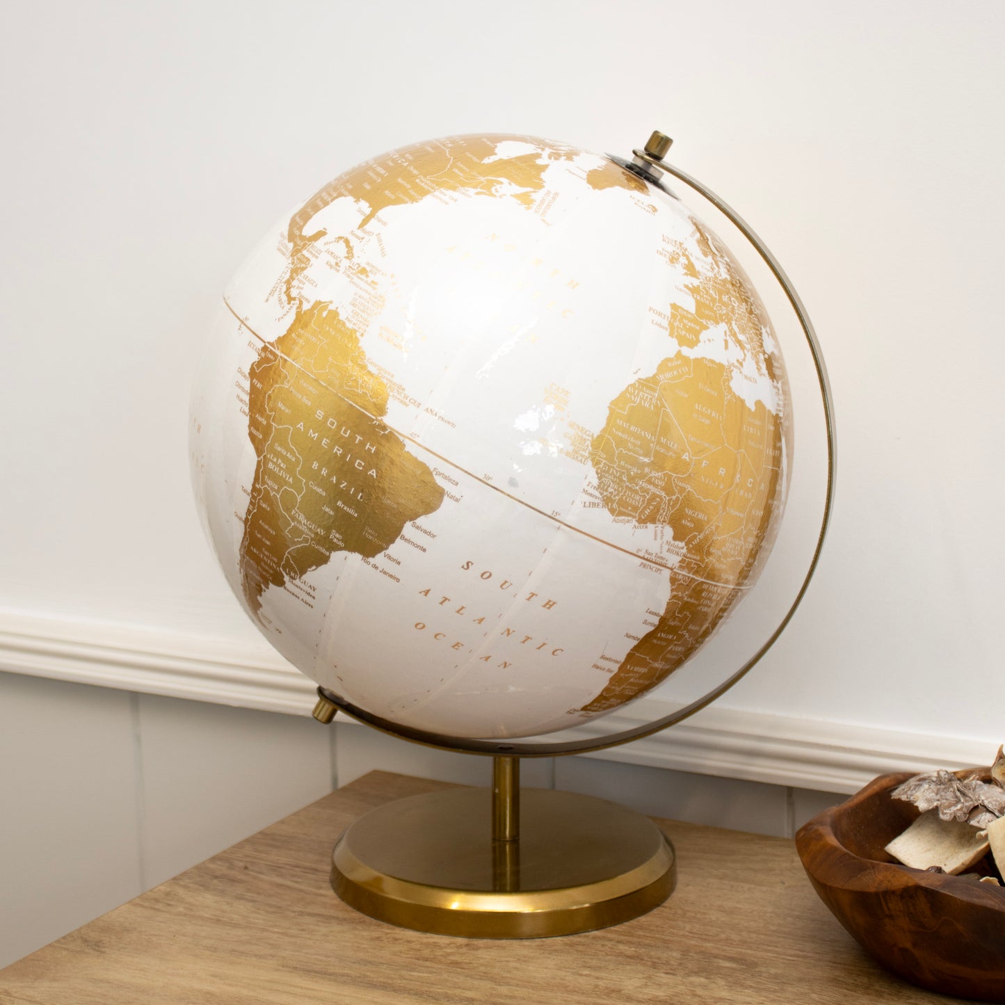 Glossy White & Gold Base Globe