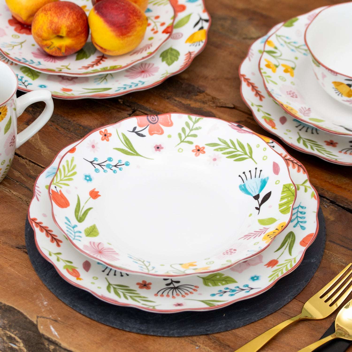 Set Of 4 Floral Print Pasta Bowls