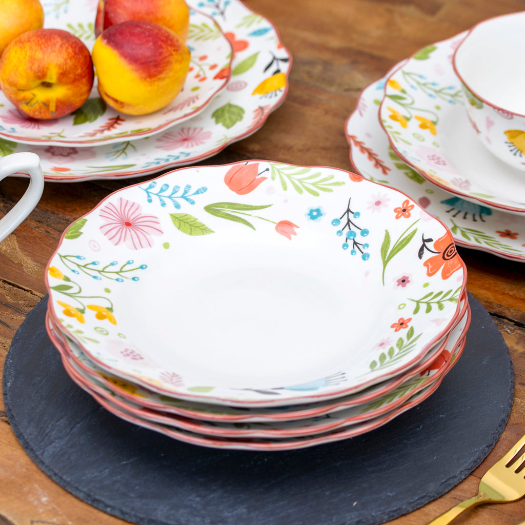 Set Of 4 Floral Print Pasta Bowls