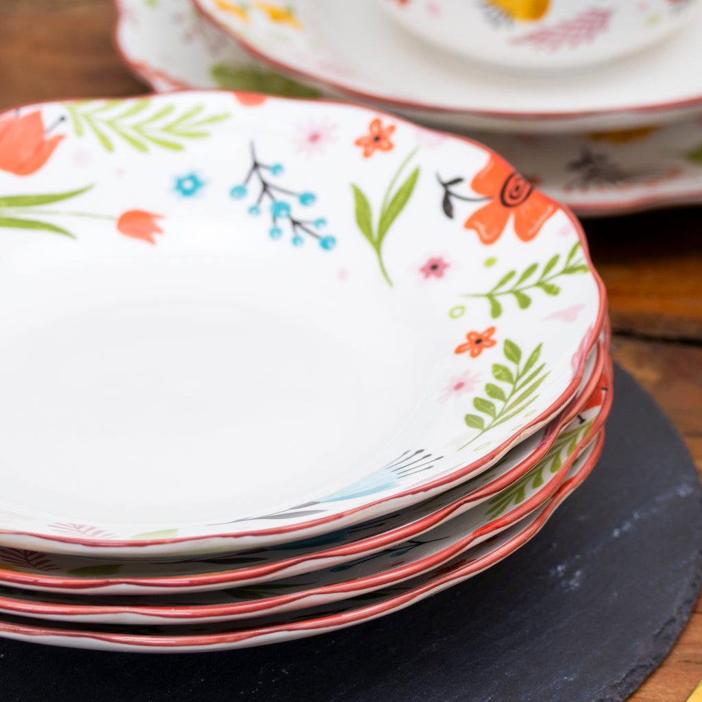 Set Of 4 Floral Print Pasta Bowls