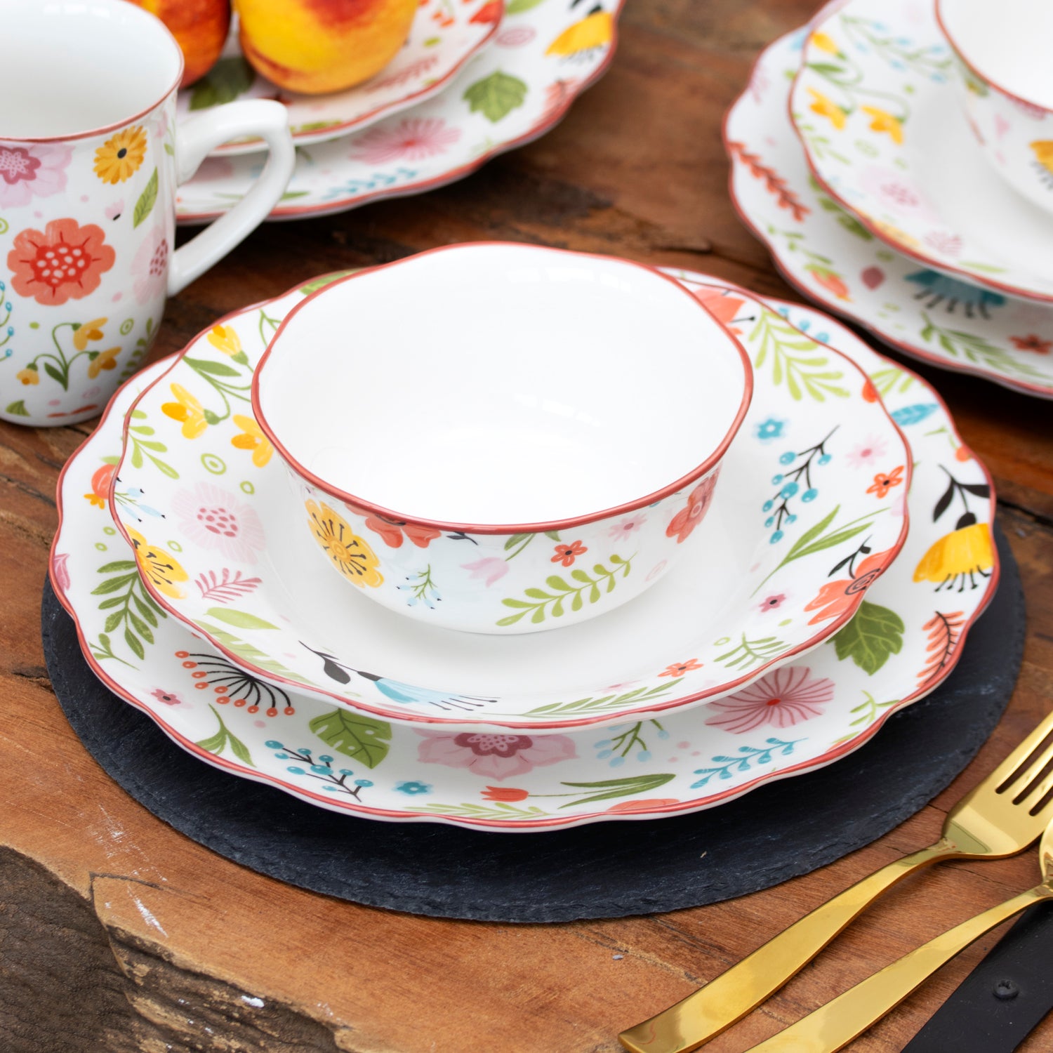 Set Of 4 Floral Print Cereal Bowls