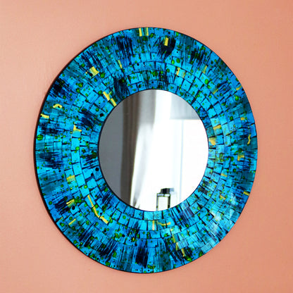 Speckled Blue Paint Mosaic Wall Mirror 40cm