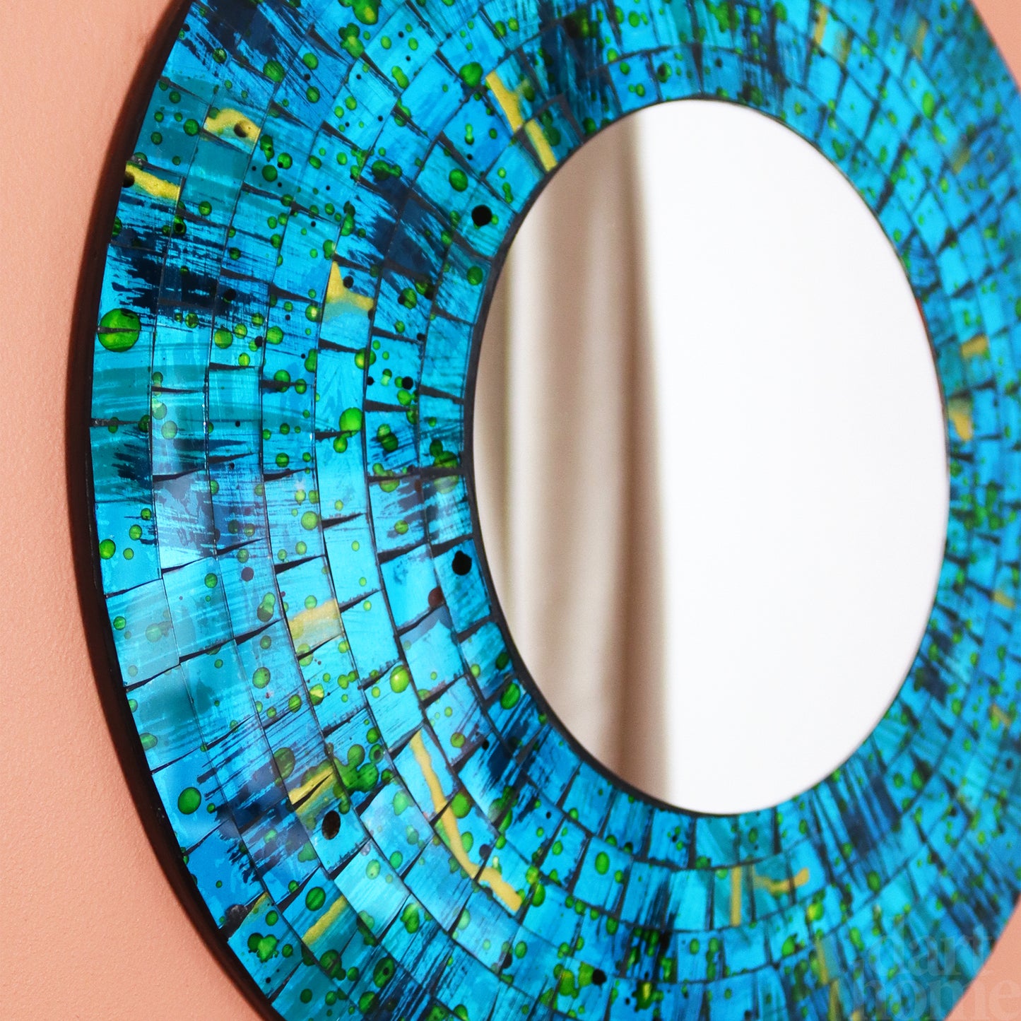 Speckled Blue Paint Mosaic Wall Mirror 40cm