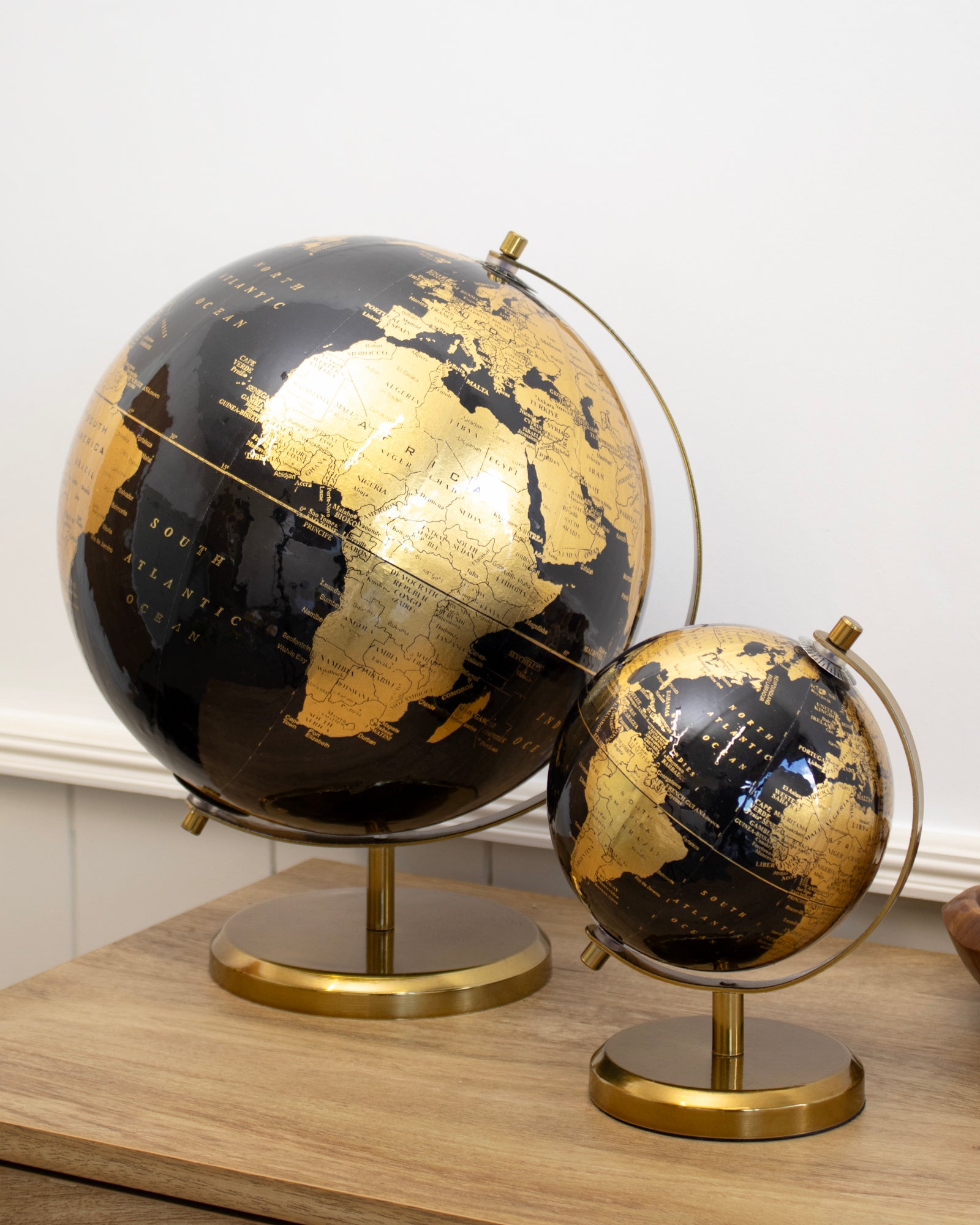 Glossy Black & Gold Base Globe