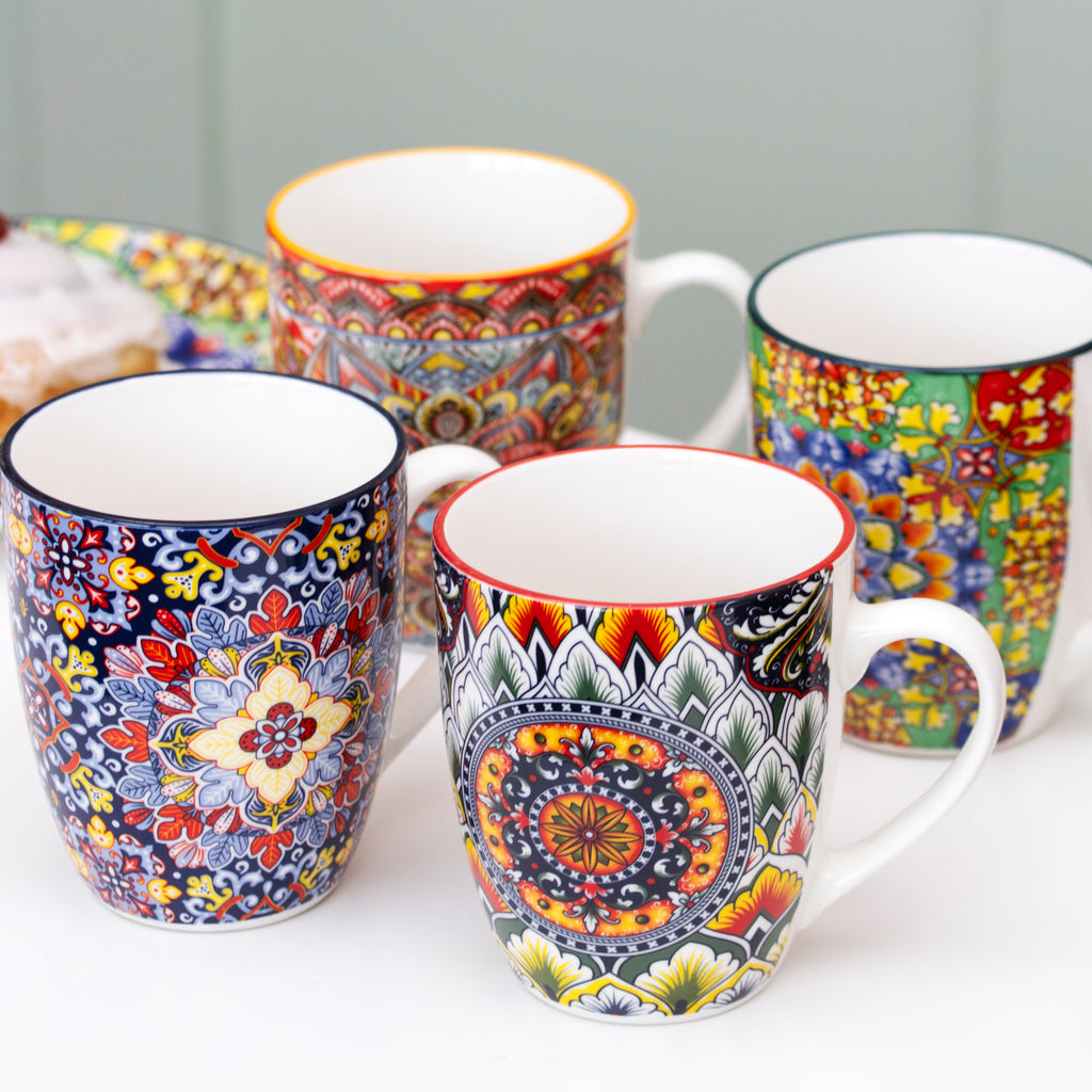 Set Of 4 Tuscany Mandala Mugs