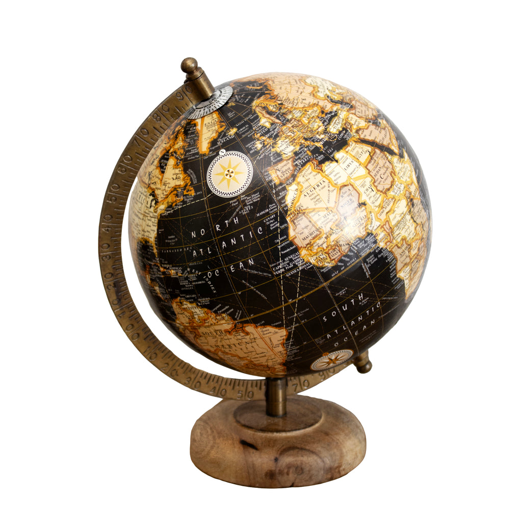 Dark Globe Ornament On Mango Wood Base