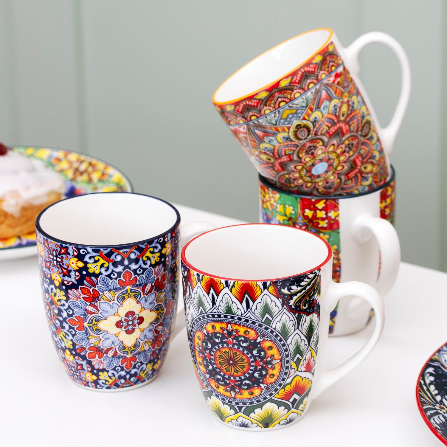 Set Of 4 Tuscany Mandala Mugs