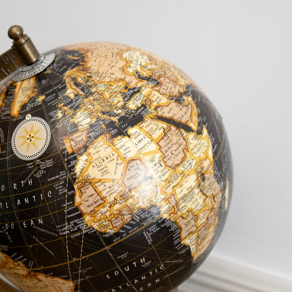 Dark Globe Ornament On Mango Wood Base