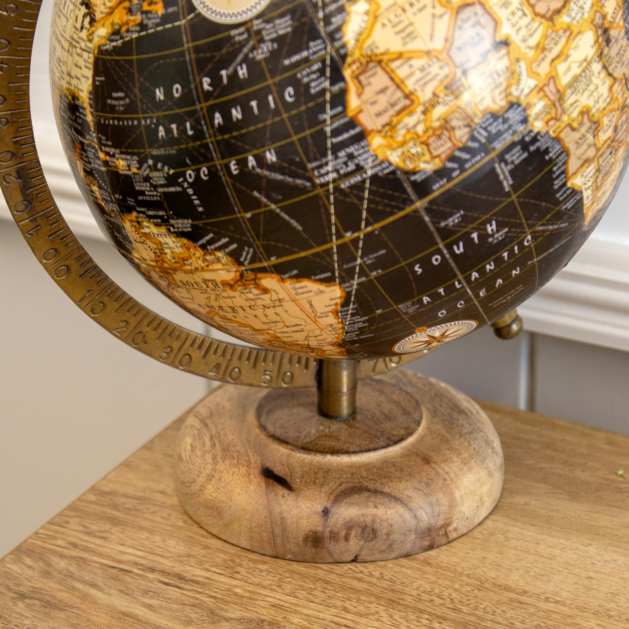 Dark Globe Ornament On Mango Wood Base