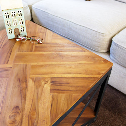 Square Teak And Metal Coffee Table