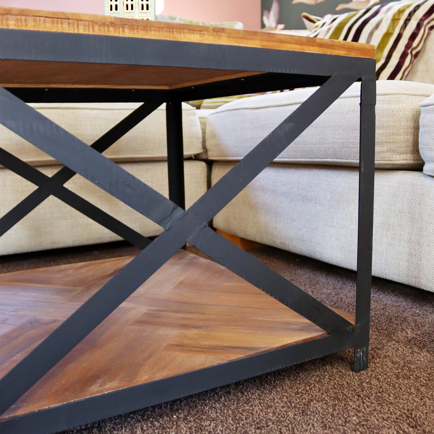 Square Teak And Metal Coffee Table