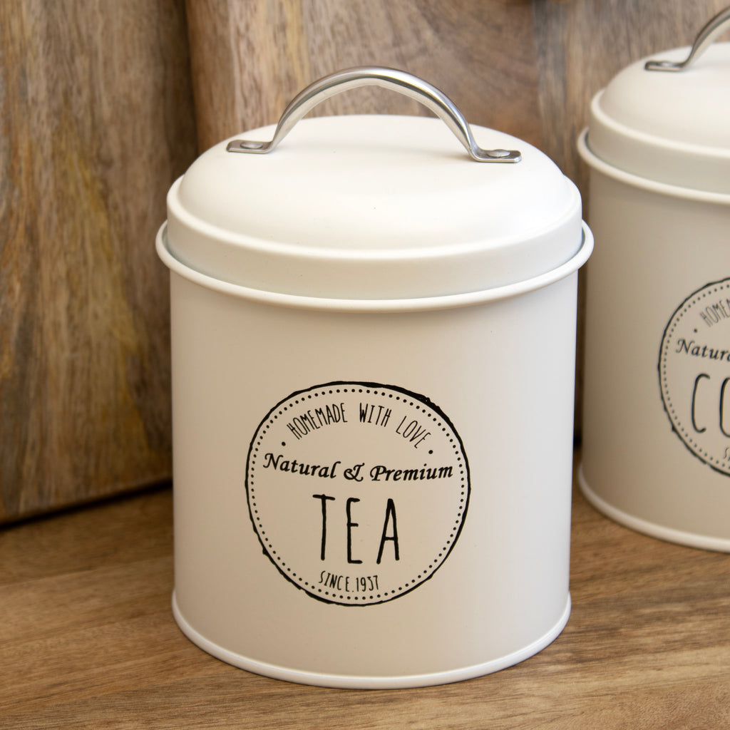 Set Of 3 Matt Cream Tea Coffee Sugar Canisters