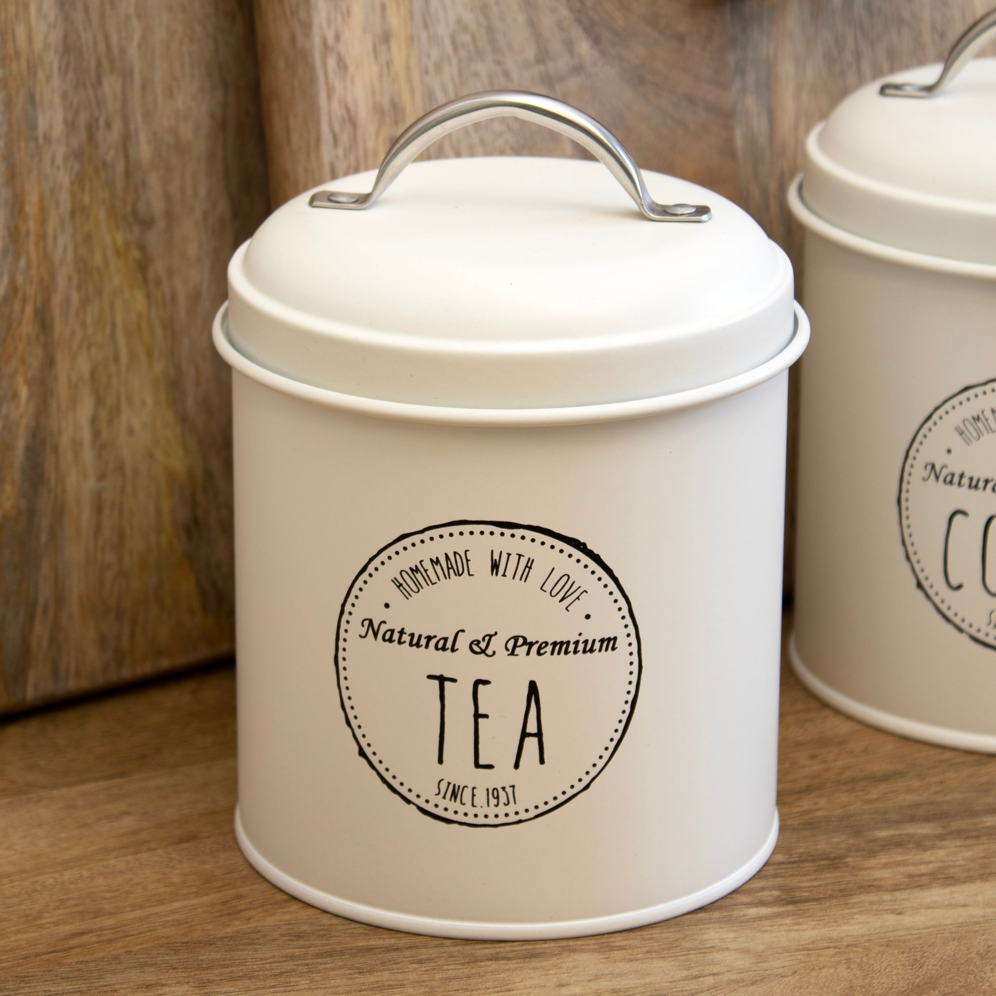 Set Of 3 Matt Cream Tea Coffee Sugar Canisters