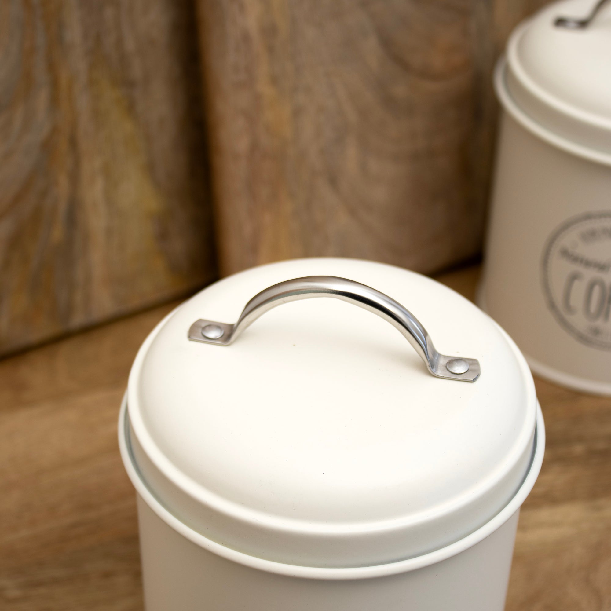 Set Of 3 Matt Cream Tea Coffee Sugar Canisters