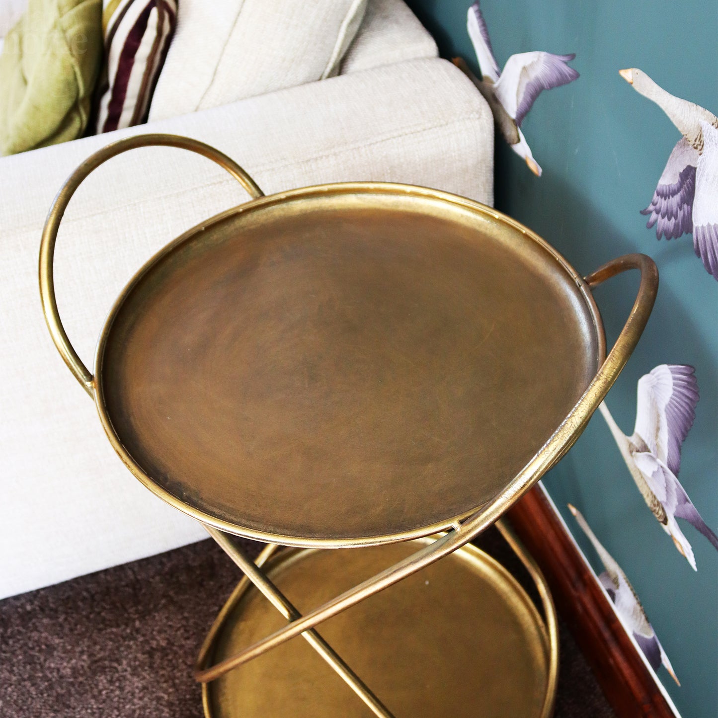 Antique Gold 2 Tier Round Drinks Trolley