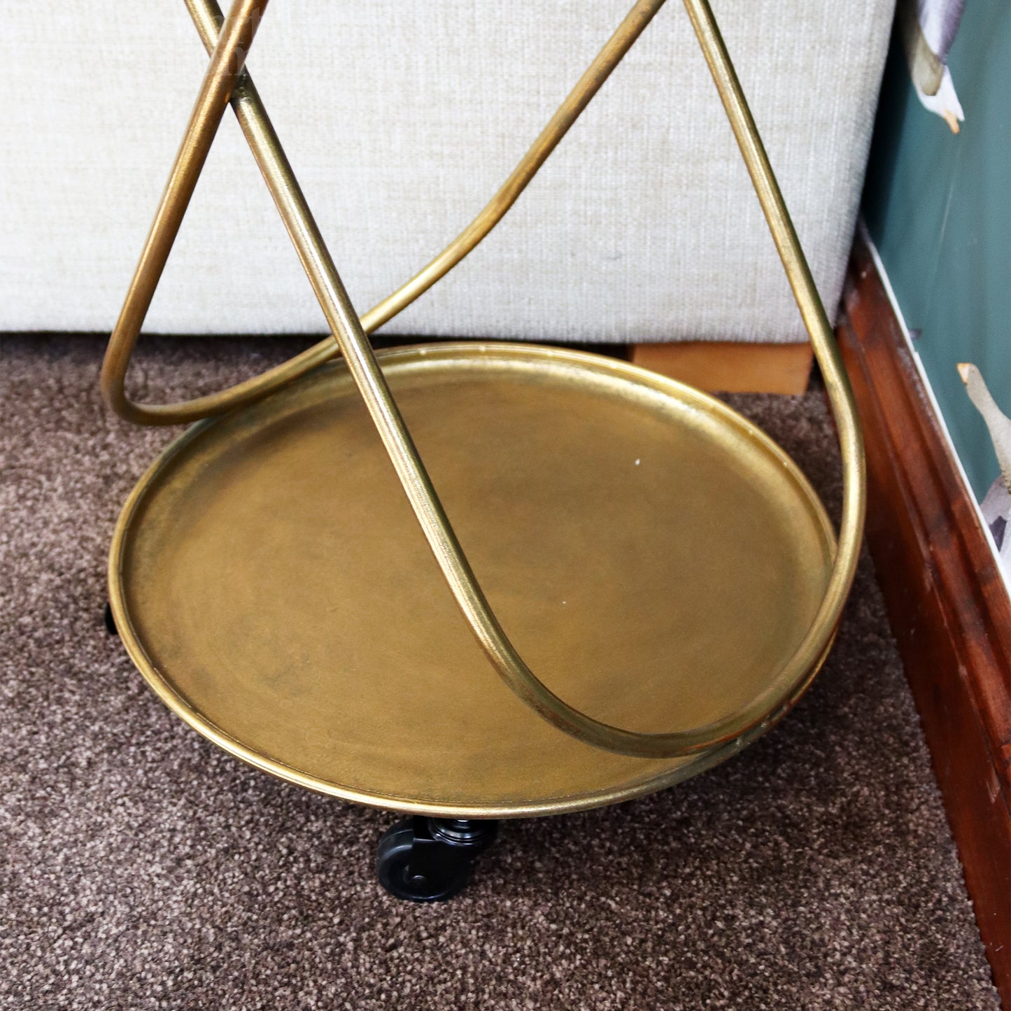 Antique Gold 2 Tier Round Drinks Trolley