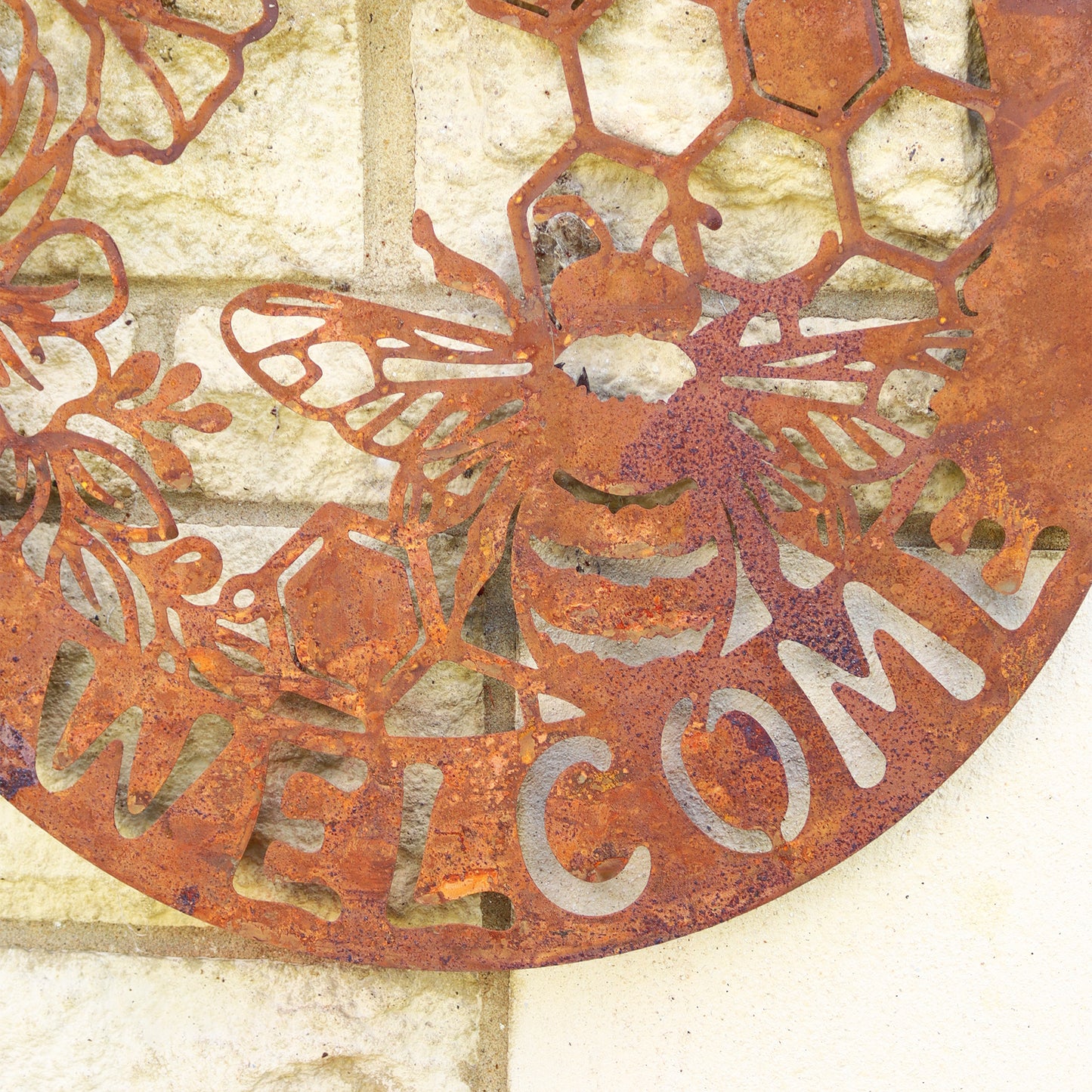 Rusted Welcome Bees Garden Wall Art