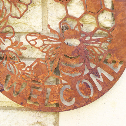 Rusted Welcome Bees Garden Wall Art