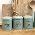 Set Of 3 Matt Green Tea Coffee Sugar Canisters