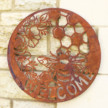 Rusted Welcome Bees Garden Wall Art