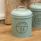 Set Of 3 Matt Green Tea Coffee Sugar Canisters