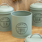 Set Of 3 Matt Green Tea Coffee Sugar Canisters
