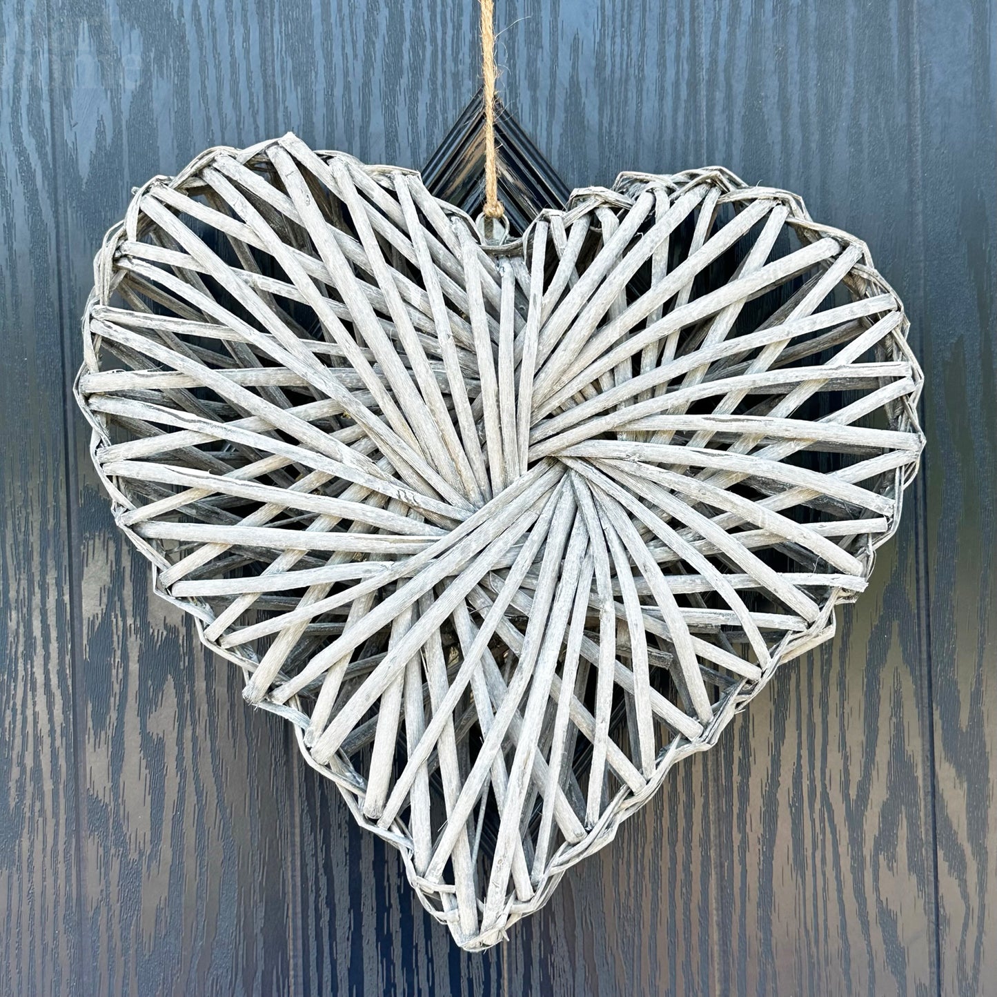 Grey Rattan Heart Wreath