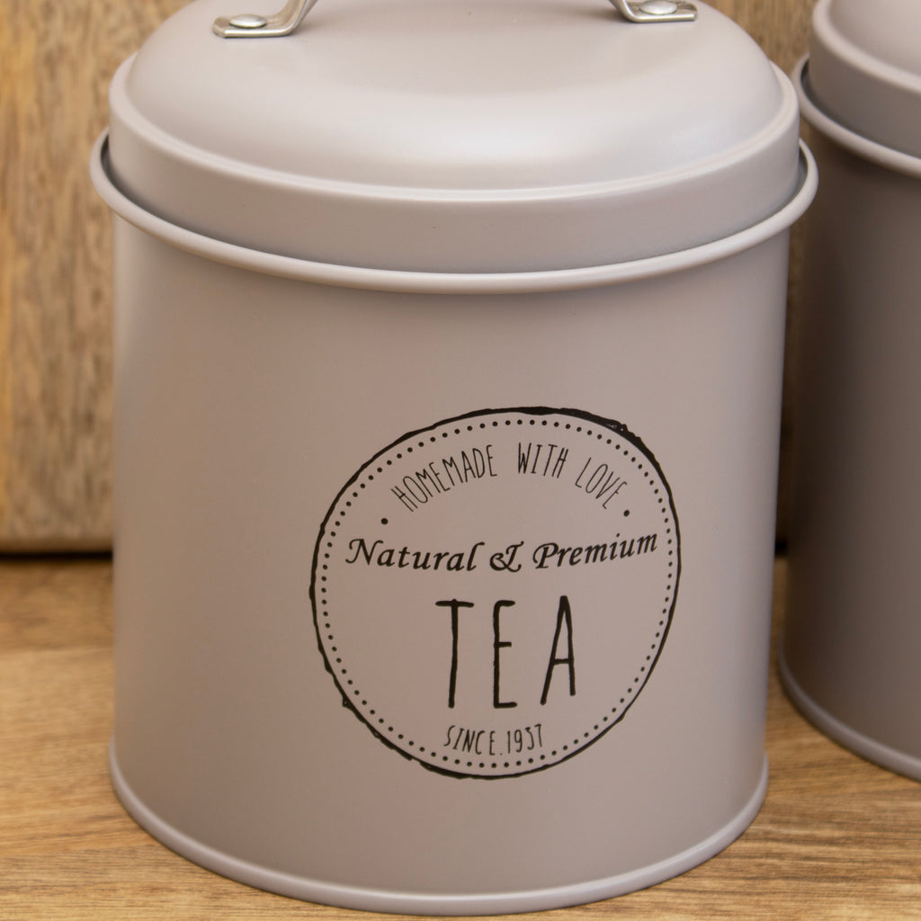 Set Of 3 Matt Grey Tea Coffee Sugar Canisters