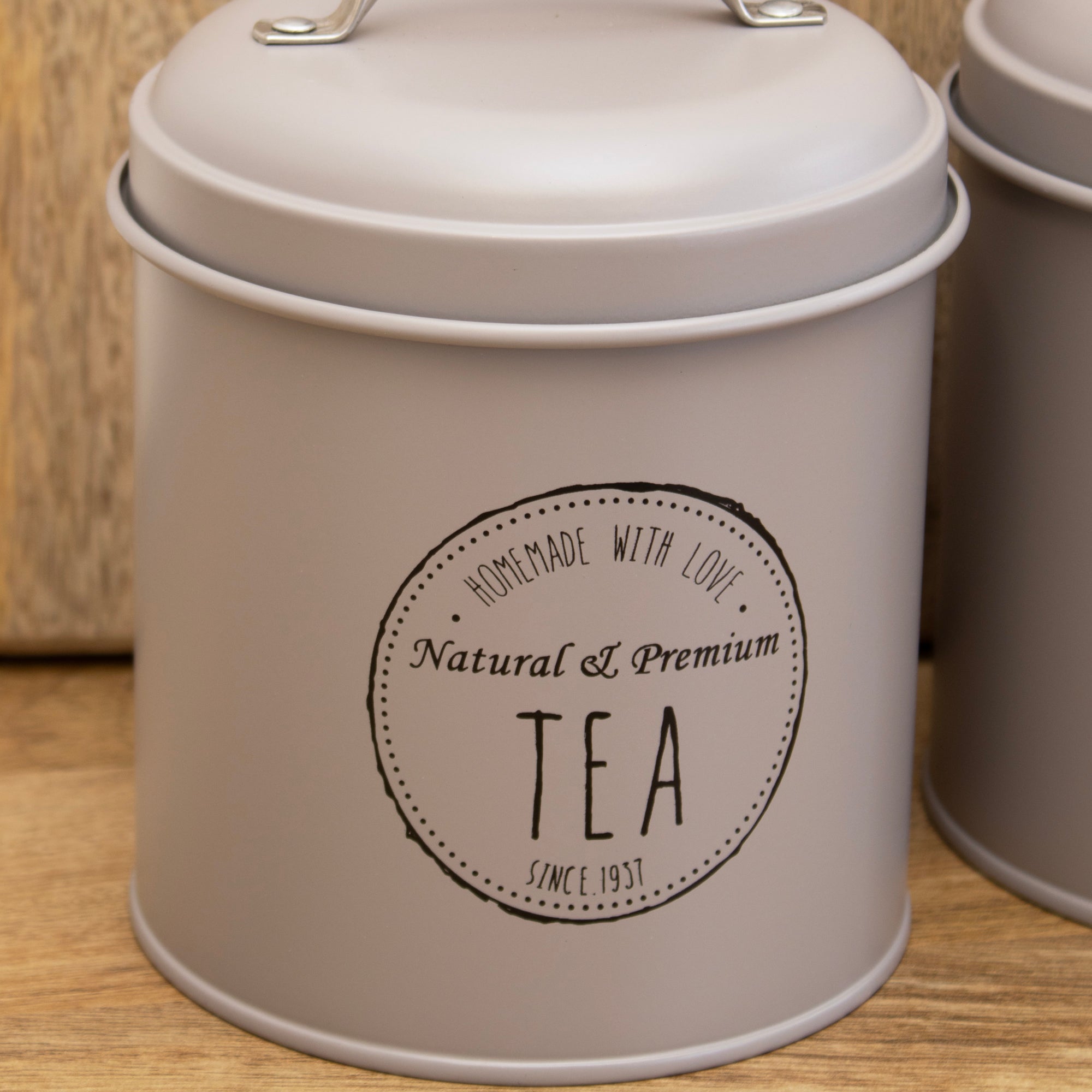 Set Of 3 Matt Grey Tea Coffee Sugar Canisters