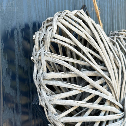 Grey Rattan Heart Wreath