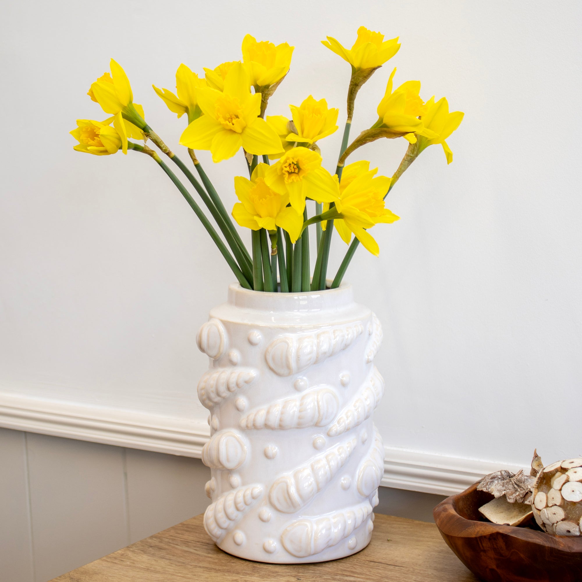Off White Embossed Sea Shell Vase