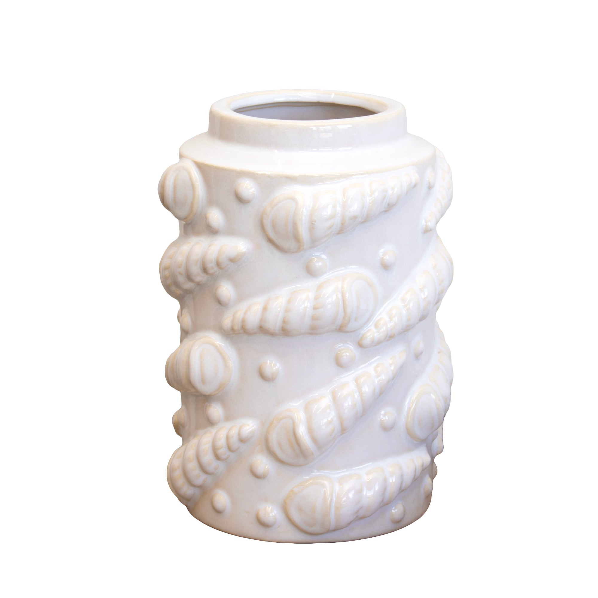 Off White Embossed Sea Shell Vase