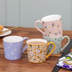 Set of 4 Pastel Daisy Print Mugs