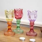 Set Of 3 Multi Glass Stem Tulip Candle Holders