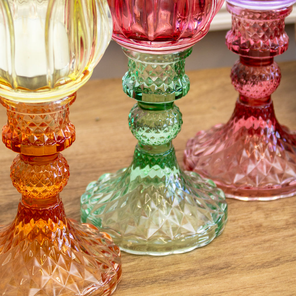 Set Of 3 Multi Glass Stem Tulip Candle Holders