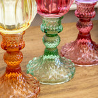 Set Of 3 Multi Glass Stem Tulip Candle Holders