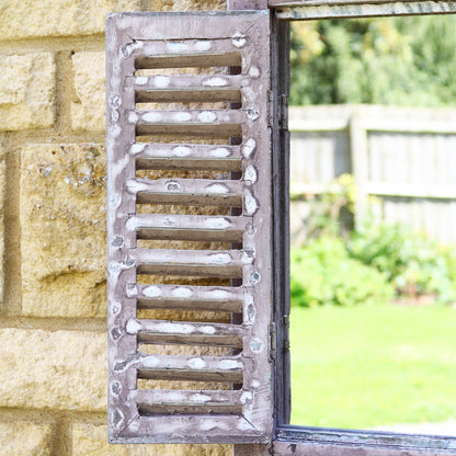 Brown Shutter Window Wall Mirror With Shelf