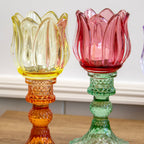Set Of 3 Multi Glass Stem Tulip Candle Holders