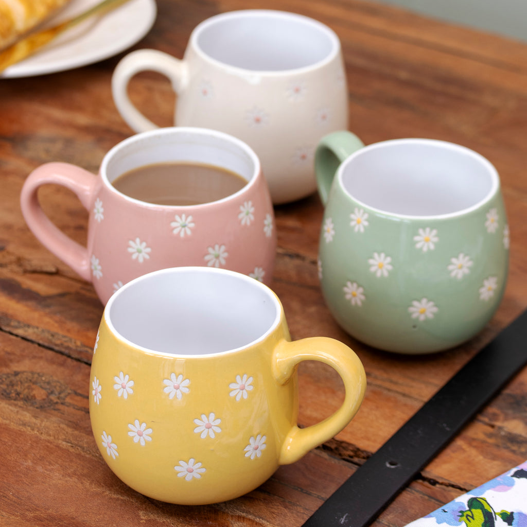 Set Of 4 Pastel Daisy Flower Bubble Mugs