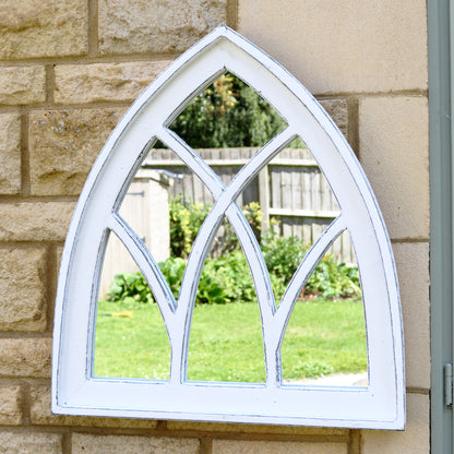 White Gothic Arch Window Wall Mirror