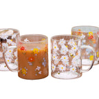 Set Of 4 Daisy Floral Glass Mugs