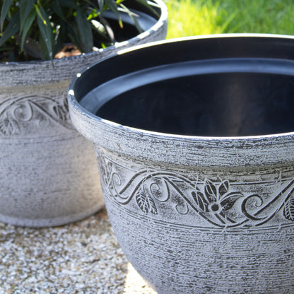 White Round Celtic Scroll Planter