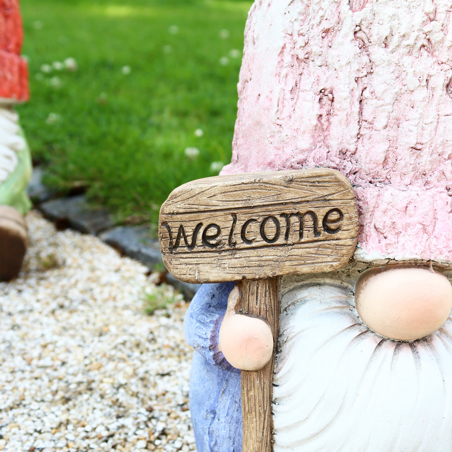 Rustic Pink Welcome Gnome Planter