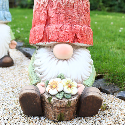 Rustic Red Flower Gnome Planter