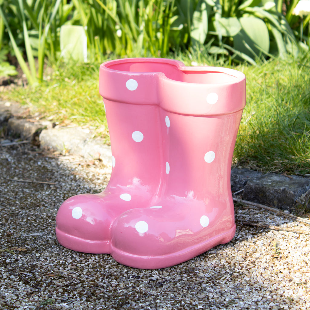Pink Polka Dot Boots Planter