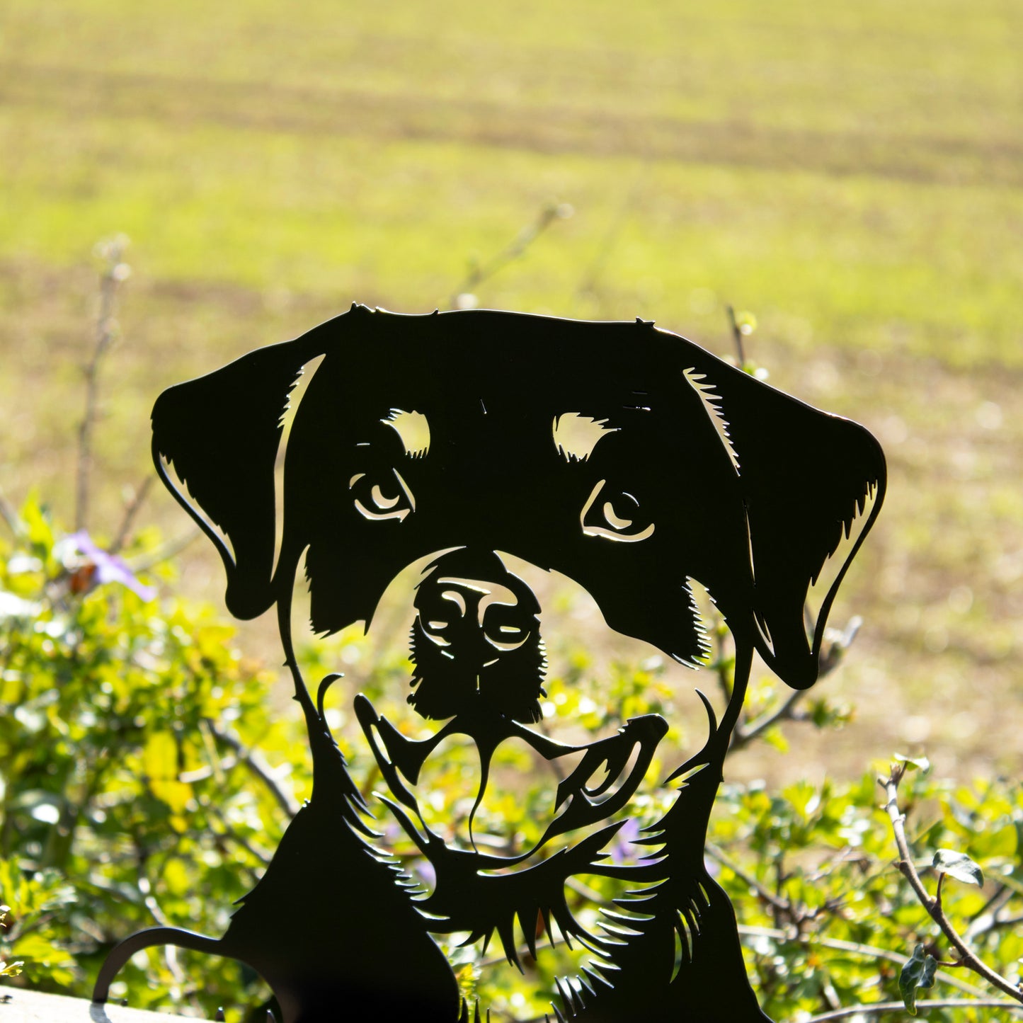 Black Metal Rottweiler Peeking Fence Topper