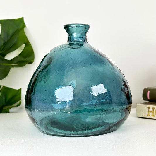 Blaugrüne Blasenvase aus recyceltem Glas