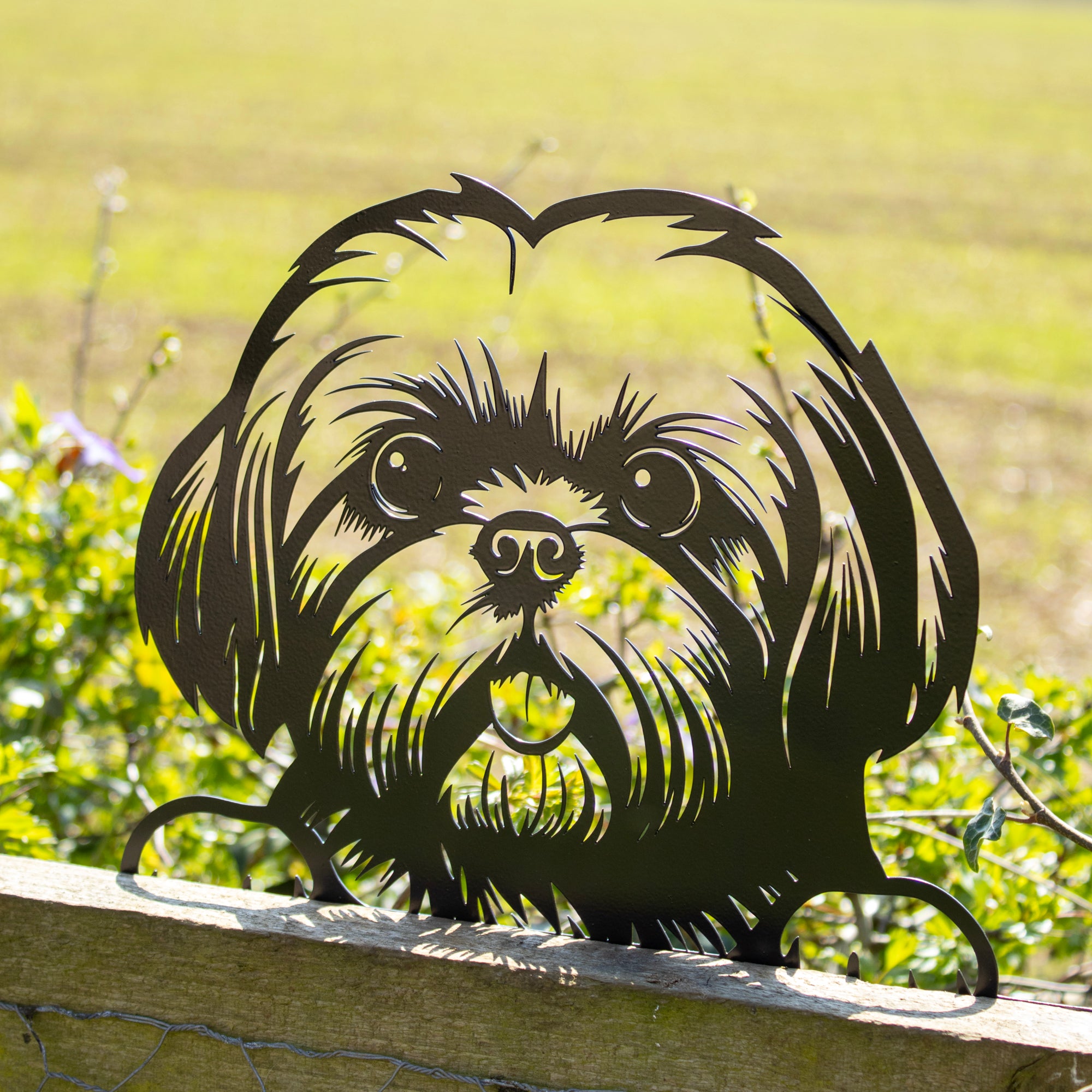 Black Metal Peeking Shih Tzu Fence Topper